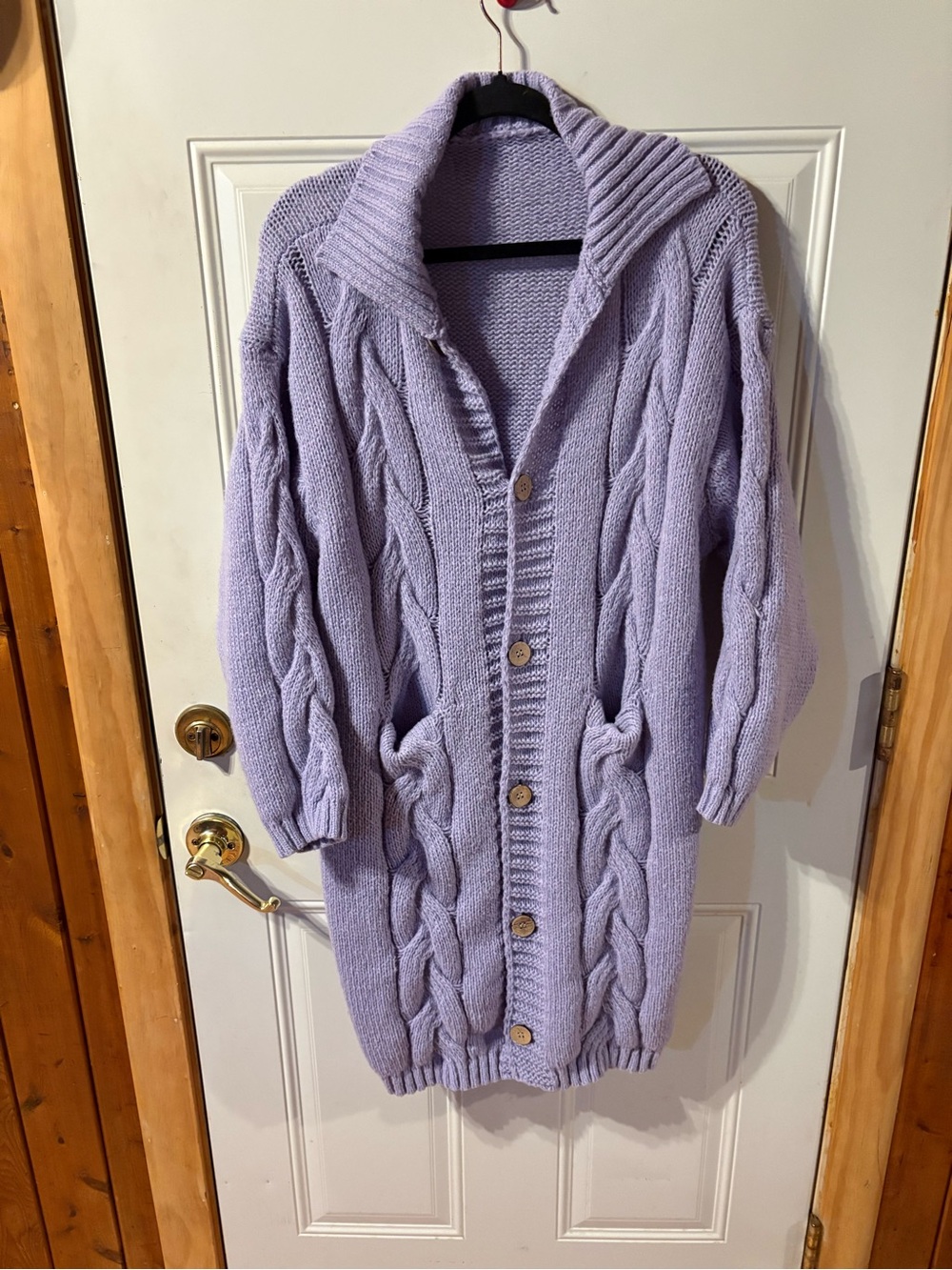Light Purple Long Sweater With Buttons & Pockets